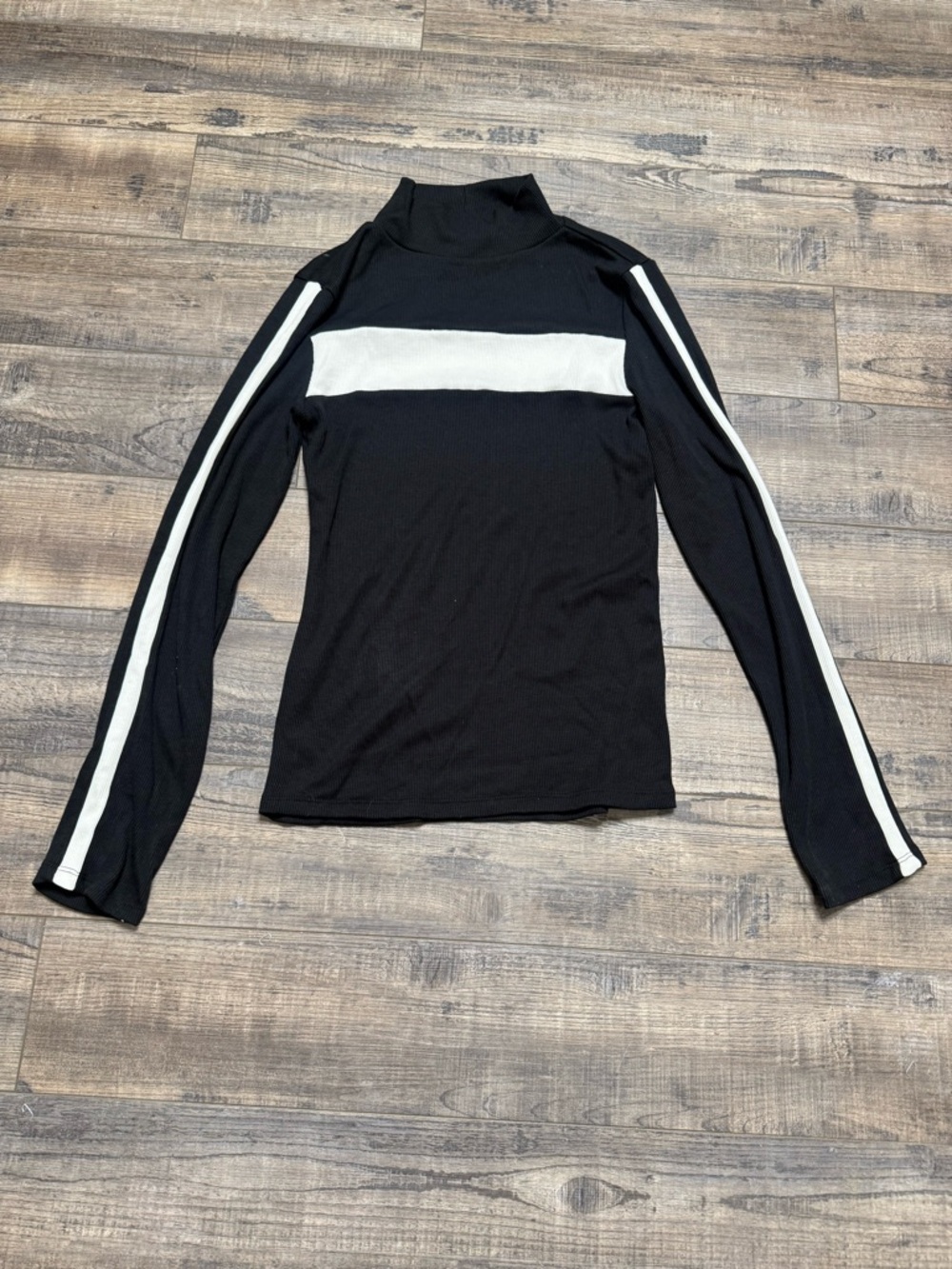 Lou & Grey Black Long Sleeve Turtleneck Top with White Stripes Women Size Small
